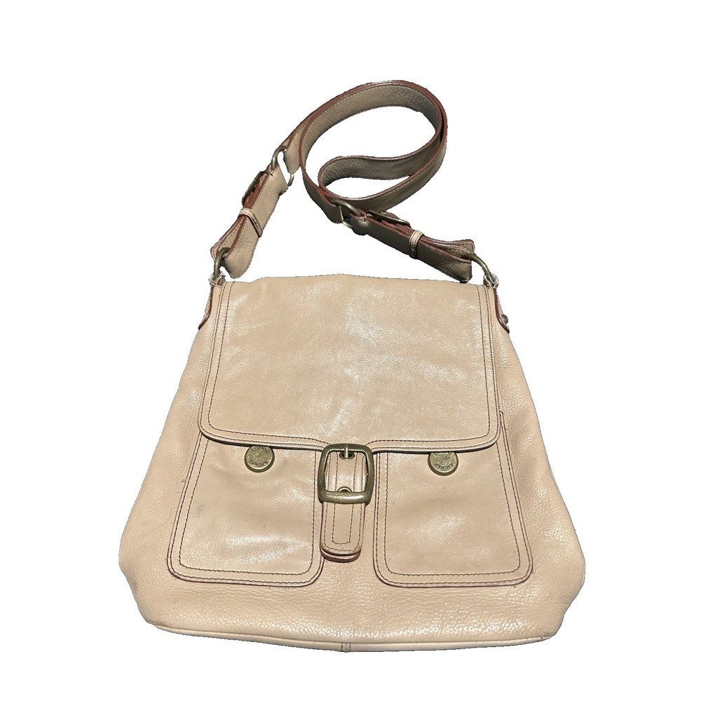 Etienne Aigner Lt Beige Leather Crossbody Designer Handbag~ Classic Buckle Snap